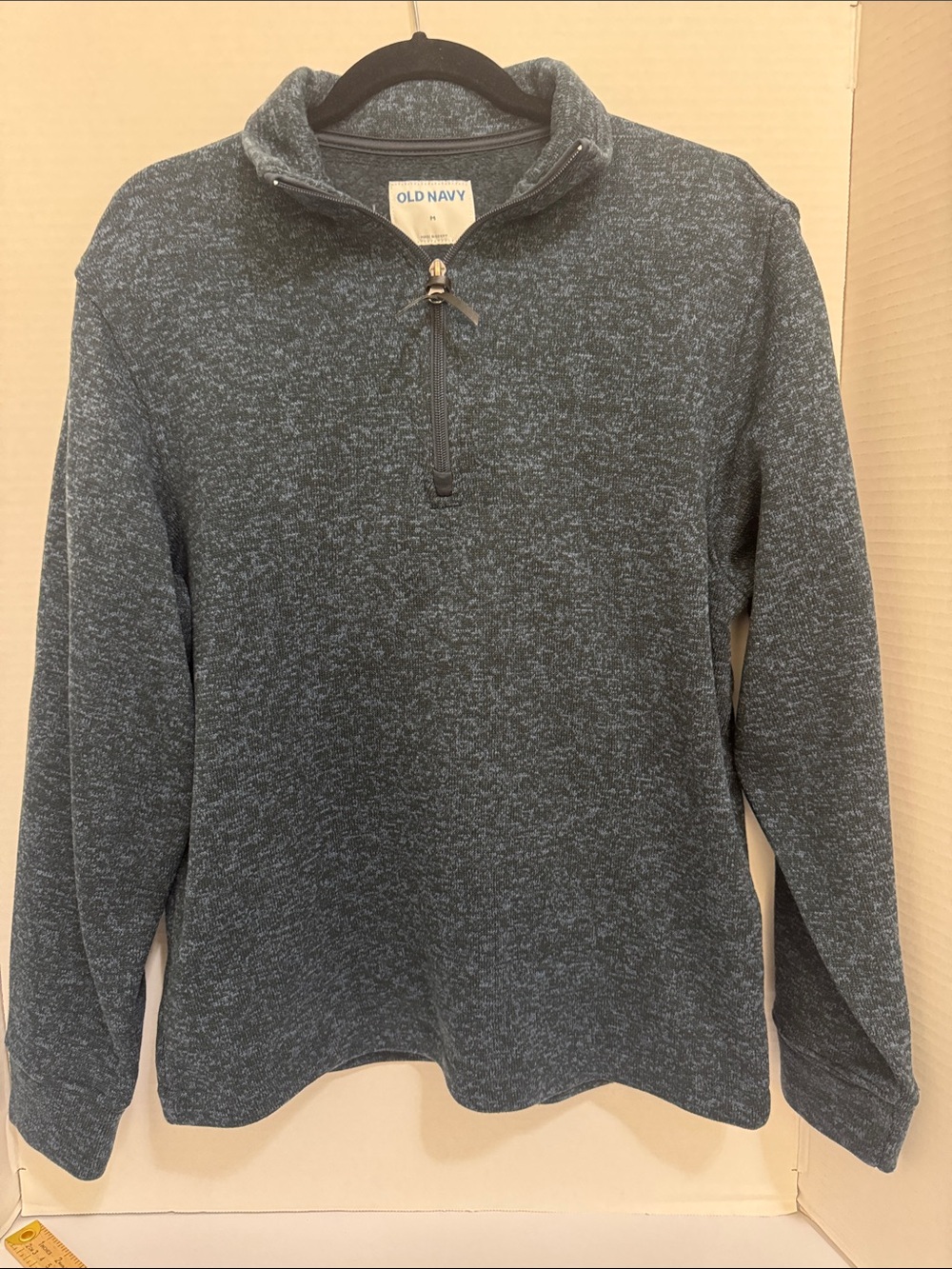 Early 2000s Old Navy Men's Marled Slate Blue Half-Zip Pullover